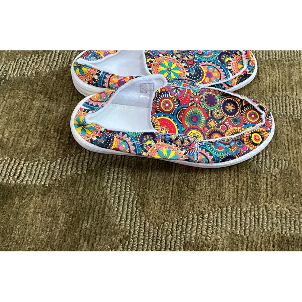 Multi colored slippers/ athletic walk around shoes